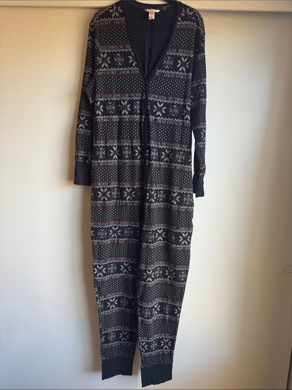 Victoria's Secret Black Fair Isle Knit Jumpsuit Onesie XL